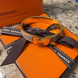 Hermes Gold and Taupe Clic H Enamel Bracelet